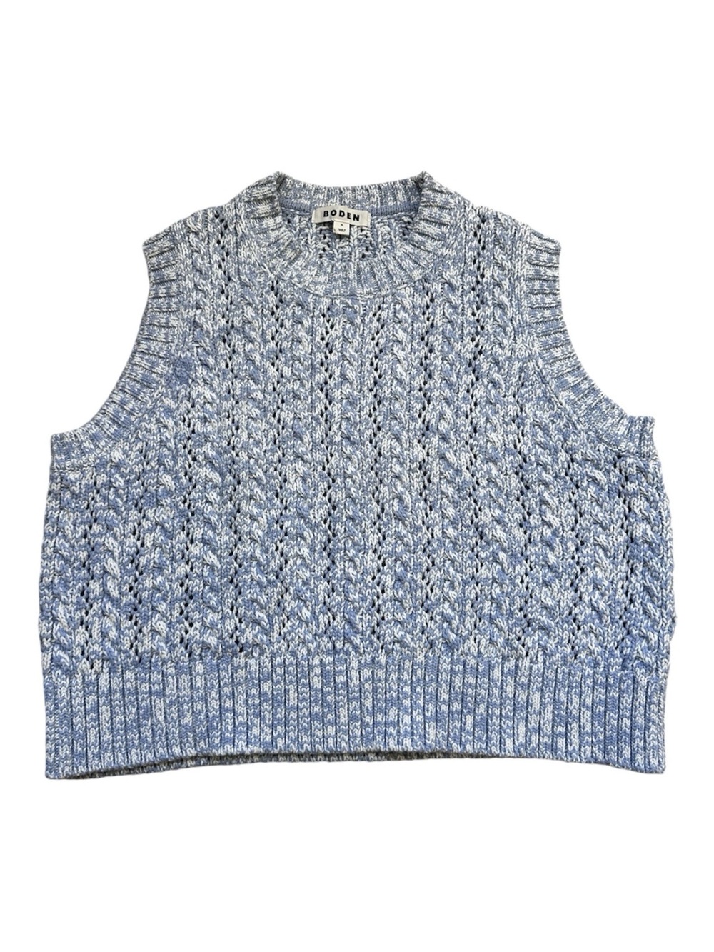 Boden Women’s XL Sleeveless Sweater Vest Blue White Marled Cotton Polyamide